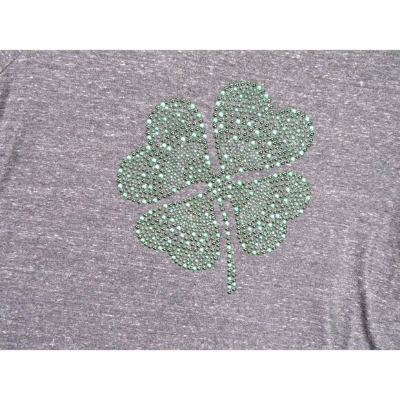 Lane Bryant Shirt Womens 18/20 Gray Rhinestone Four Leaf Clover St Patricks Day - Picture 2 of 7